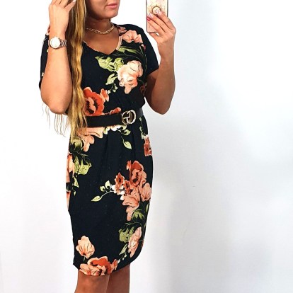 Sukienka Plus Size w Szpic Herbaciane Kwiaty kod 4019